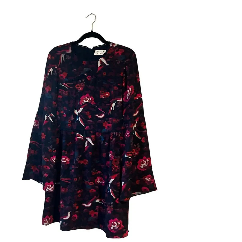 Tanya Taylor Navra Kimono Silk Dress Floral Babydoll Bell Sleeve 6 Lined